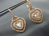 LARGE 2.13CT WHITE & PINK DIAMOND 18K ROSE GOLD HEART SOLITAIRE HANGING EARRINGS