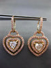 LARGE 2.13CT WHITE & PINK DIAMOND 18K ROSE GOLD HEART SOLITAIRE HANGING EARRINGS