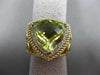 LARGE 12.16CT DIAMOND & AAA GREEN TOPAZ 14KT YELLOW GOLD ROPE FILIGREE HALO RING