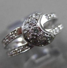 ANTIQUE WIDE .65CT DIAMOND 14KT WHITE GOLD 3D PAVE MOON DOUBLE BAND RING #3217