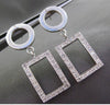 ESTATE .46CT DIAMOND 14KT WHITE GOLD 3D CIRCLE & RECTANGULAR HANGING EARRINGS