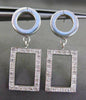ESTATE .46CT DIAMOND 14KT WHITE GOLD 3D CIRCLE & RECTANGULAR HANGING EARRINGS