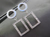 ESTATE .46CT DIAMOND 14KT WHITE GOLD 3D CIRCLE & RECTANGULAR HANGING EARRINGS