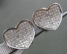 ESTATE LARGE 1.03CT DIAMOND 14KT WHITE GOLD 3D PAVE CURVED HEART LOVE EARRINGS