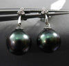 ESTATE .06CT DIAMOND 14KT WHITE GOLD AAA TAHITIAN PEARL 3 STONE HANGING EARRINGS