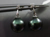 ESTATE .06CT DIAMOND 14KT WHITE GOLD AAA TAHITIAN PEARL 3 STONE HANGING EARRINGS