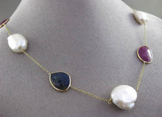 ANTIQUE 6.0CTW AAA MULTI COLOR GEM & PEARL BY THE YARD 14KT YELLOW GOLD NECKLACE