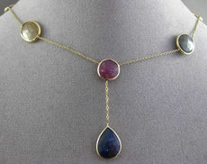 ANTIQUE 20.0CT EXTRA FACET MULTI COLOR SAPPHIRE 14KT YELLOW GOLD LARIAT NECKLACE