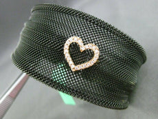 ESTATE .11CT DIAMOND 18K ROSE GOLD 3D HEART MESH STAINLESS STEEL BANGLE BRACELET