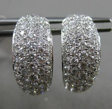 ESTATE WIDE & LARGE 2.98CT DIAMOND 18K WHITE GOLD MULTI ROW HUGGIE HOOP EARRINGS