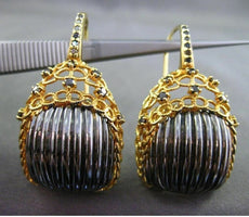 ESTATE LARGE .30CT DIAMOND 14K BLACK & YELLOW GOLD BASKET WOVEN HANGING EARRINGS