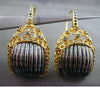 ESTATE LARGE .30CT DIAMOND 14K BLACK & YELLOW GOLD BASKET WOVEN HANGING EARRINGS