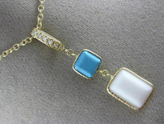 ESTATE .10CT DIAMOND TURQUOISE & WHITE QUARTZ 14KT YELLOW GOLD FLOATING PENDANT