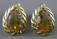 LARGE ANTIQUE PEAR CITRINE 14K YELLOW GOLD FILIGREE POST PUSHBACK EARRINGS 20X14