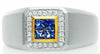 ESTATE 1.59CT ROUND & BAGUETTE DIAMOND & AAA SAPPHIRE 14KT 2 TONE GOLD MENS RING
