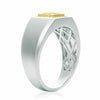 ESTATE 1.59CT ROUND & BAGUETTE DIAMOND & AAA SAPPHIRE 14KT 2 TONE GOLD MENS RING