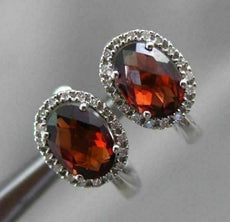 ESTATE 2.11CT DIAMOND & GARNET 14KT WHITE GOLD OVAL HALO FILIGREE HEART EARRINGS