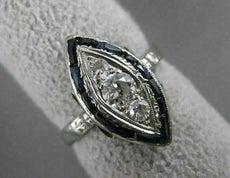 ANTIQUE .75CT OLD MINE DIAMOND SAPPHIRE 18K W GOLD FILIGREE COCKTAIL RING #20411
