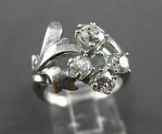 ANTIQUE LARGE 1.26CT OLD MINE ROUND DIAMOND 14KT WHITE GOLD FLOWER RING #21971