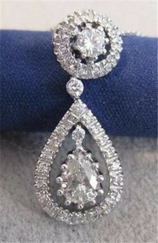 ANTIQUE 1.12CT DIAMOND PEAR 14K WHITE GOLD HANGING HALO DROP PENDANT CHAIN #1067