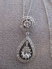 ANTIQUE 1.12CT DIAMOND PEAR 14K WHITE GOLD HANGING HALO DROP PENDANT CHAIN #1067
