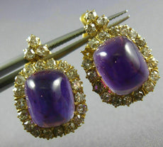 ANTIQUE LARGE 12.20CT DIAMOND & AAA AMETHYST 14K YELLOW GOLD 3D HANGING EARRINGS