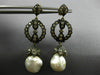 ANTIQUE .76CT DIAMOND & SOUTH SEA PEARL 14K YELLOW & BLACK GOLD HANGING EARRINGS