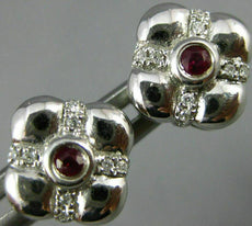ESTATE .19CT DIAMOND & AAA RUBY 14KT WHITE GOLD 3D FLOWER SQUARE STUD EARRINGS