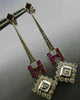 ANTIQUE 1.64CT DIAMOND & AAA RUBY 14KT WHITE GOLD 3D SQUARE HANGING EARRINGS