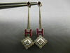 ANTIQUE 1.64CT DIAMOND & AAA RUBY 14KT WHITE GOLD 3D SQUARE HANGING EARRINGS