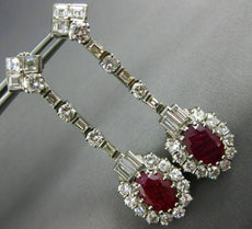 ANTIQUE EXTRA LARGE 10.10CT DIAMOND & AAA RUBY 18KT WHITE GOLD HANGING EARRINGS