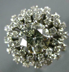 ANTIQUE LARGE 2.35CT DIAMOND 18K WHITE GOLD 3D FLOWER SOLITAIRE ENGAGEMENT RING