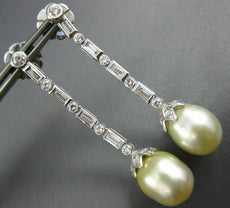 EXTRA LARGE 1.70CT DIAMOND & AAA SOUTH SEA PEARL 18K WHITE GOLD HANGING EARRINGS