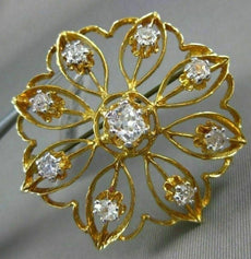 ANTIQUE LARGE 1.51CT DIAMOND 14KT YELLOW GOLD FLOWER ETOILE FILIGREE BROOCH PIN