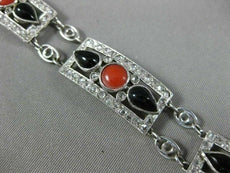 ANTIQUE LARGE 1.20CT ROSE CUT DIAMOND AAA ONYX & CORAL 18KT WHITE GOLD BRACELET