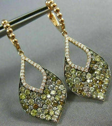 ESTATE LARGE 4.90CT WHITE & MULTI COLOR FANCY DIAMOND 18KT ROSE GOLD 3D EARRINGS
