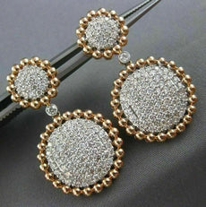 ESTATE LARGE 2.74CT DIAMOND 14KT ROSE GOLD 3D CLUSTER CIRCULAR HANGING EARRINGS