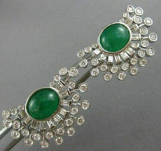 ESTATE LARGE 6.32CT DIAMOND & AAA EMERALD 14K WHITE GOLD SEMI MOON STUD EARRINGS