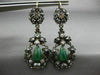 ANTIQUE LARGE 4.0CT DIAMOND & AAA EMERALD 14KT YELLOW GOLD & SILVER 3D EARRINGS