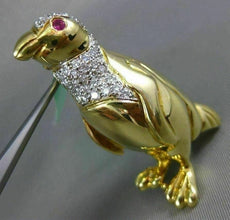 ANTIQUE EXTRA LARGE 1.52CT DIAMOND & AAA RUBY 18K YELLOW GOLD PENGUIN BROOCH PIN