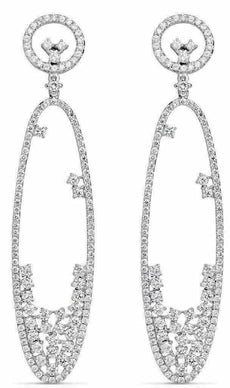ESTATE LARGE 4.10CT DIAMOND 18KT WHITE GOLD OVAL ETOILE CLUSTER HANGING EARRINGS