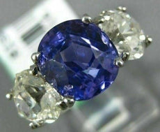 ANTIQUE 5.63CT DIAMOND & AAA SAPPHIRE 14K WHITE GOLD THREE STONE ENGAGEMENT RING