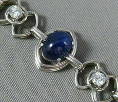ANTIQUE LARGE 15.0CT DIAMOND & AAA CABOCHON SAPPHIRE PLATINUM 3D TENNIS BRACELET