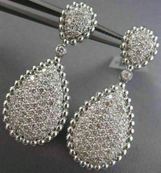ESTATE LARGE 2.94CT DIAMOND 14K WHITE GOLD 3D CLUSTER TEAR DROP HANGING EARRINGS