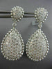 ESTATE LARGE 2.94CT DIAMOND 14K WHITE GOLD 3D CLUSTER TEAR DROP HANGING EARRINGS