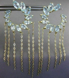 ESTATE LARGE 10CT AAA BLUE TOPAZ 14K YELLOW GOLD FLOWER JOURNEY HANGING EARRINGS