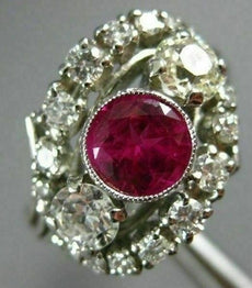 ANTIQUE WIDE 2.04CT DIAMOND & AAA RUBY PLATINUM 3D THREE STONE ANNIVERSARY RING