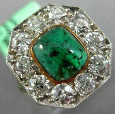 ANTIQUE LARGE 3.80CT DIAMOND & AAA EMERALD PLATINUM 3D OCTAGON ANNIVERSARY RING