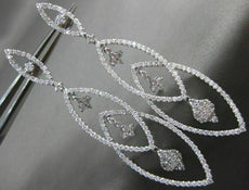 ESTATE LARGE 3.89CT DIAMOND 18KT WHITE GOLD 3D FLOWER TEAR DROP HANGING EARRINGS
