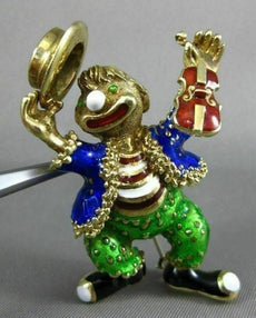 ANTIQUE EXTRA LARGE MULTI COLOR ENAMEL 14KT YELLOW GOLD DANCING CLOWN BROOCH PIN